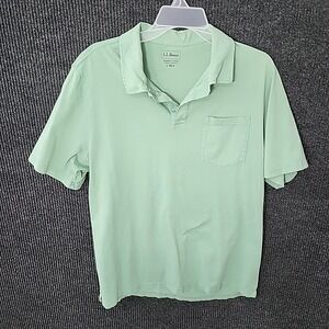 LL Bean Shirt Mens Large Green Polo Traditional‎ Fit Pocket Outdoor